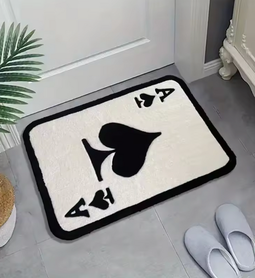Tapis rectangulaire as de pique noir et blanc avec bordure noire
